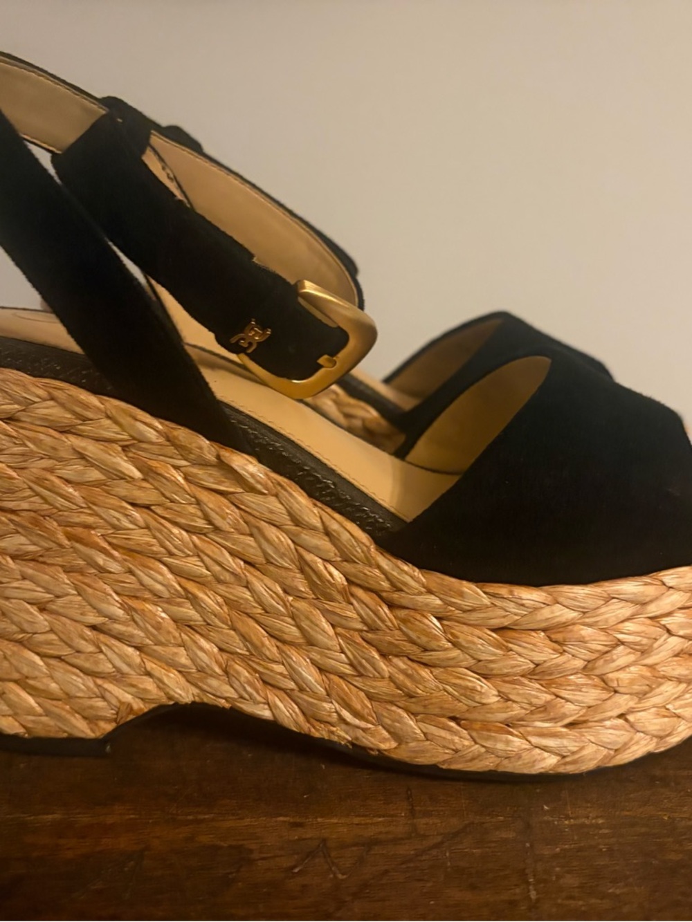 Sam Edelman Espadrille Wedge Sandals Black Raffia Platform Size 6 Summer Staple - Picture 3 of 10